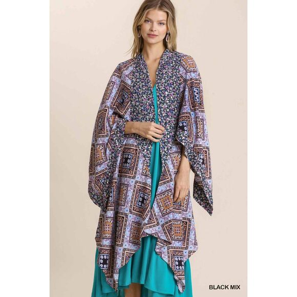 Umgee NWT Purple Boho Patchwork Floral Kimono Boutique Gypsy Kimono Duster S M L - Picture 8 of 9